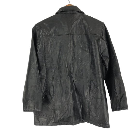 Tudor Court VTG Womens Large Black Genuine Leather Patchwork Button Front Jacket - Picture 2 of 8